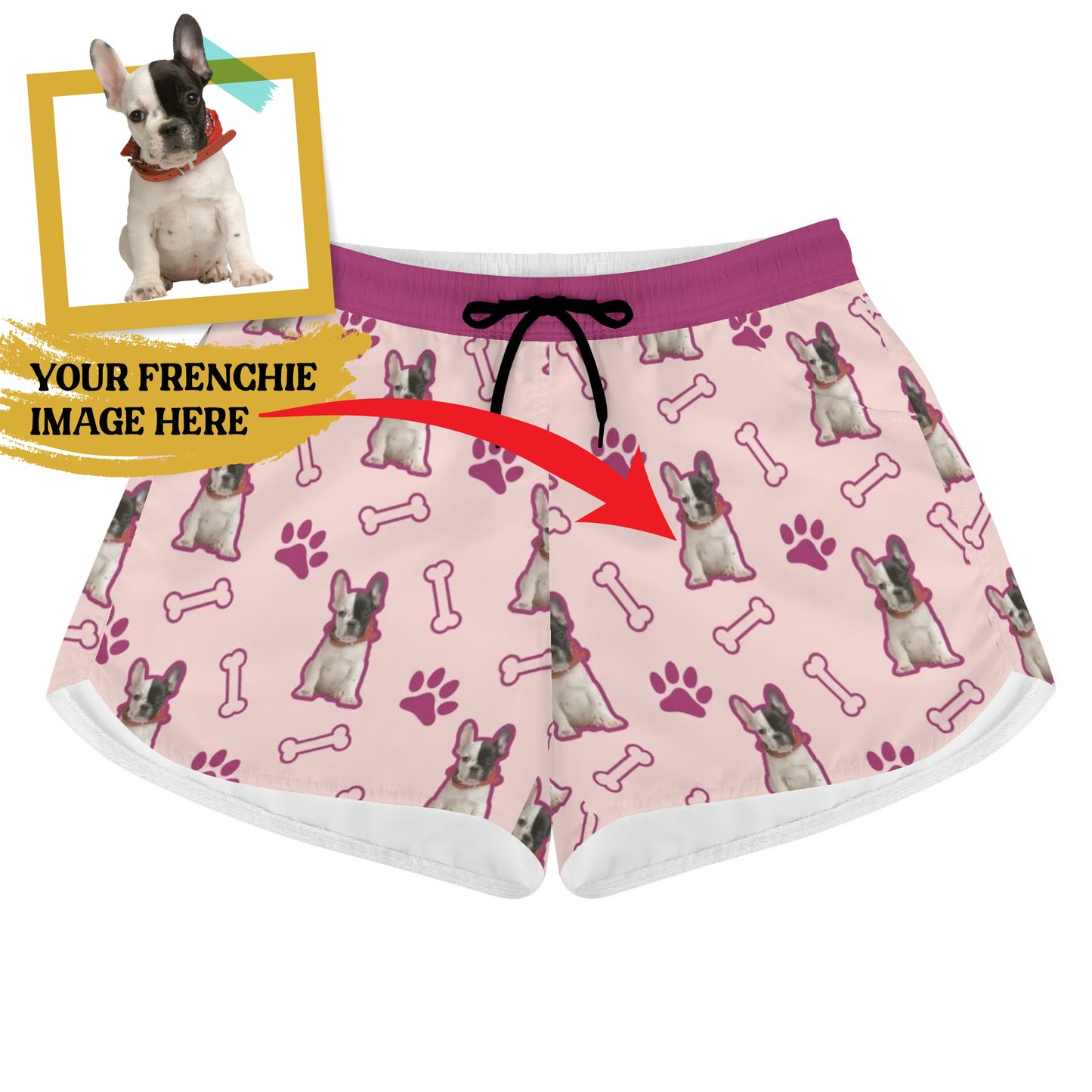 Custom Women's Beach Shorts  with French Bulldog Image