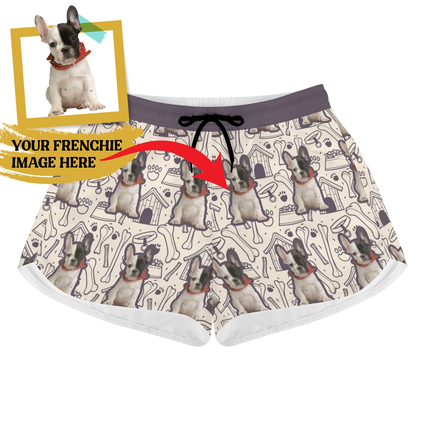 Custom Women's Beach Shorts  with French Bulldog Image