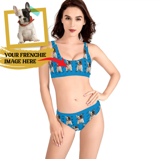 Custom Womens Sport Bikini Swimsuit with French Bulldog Image