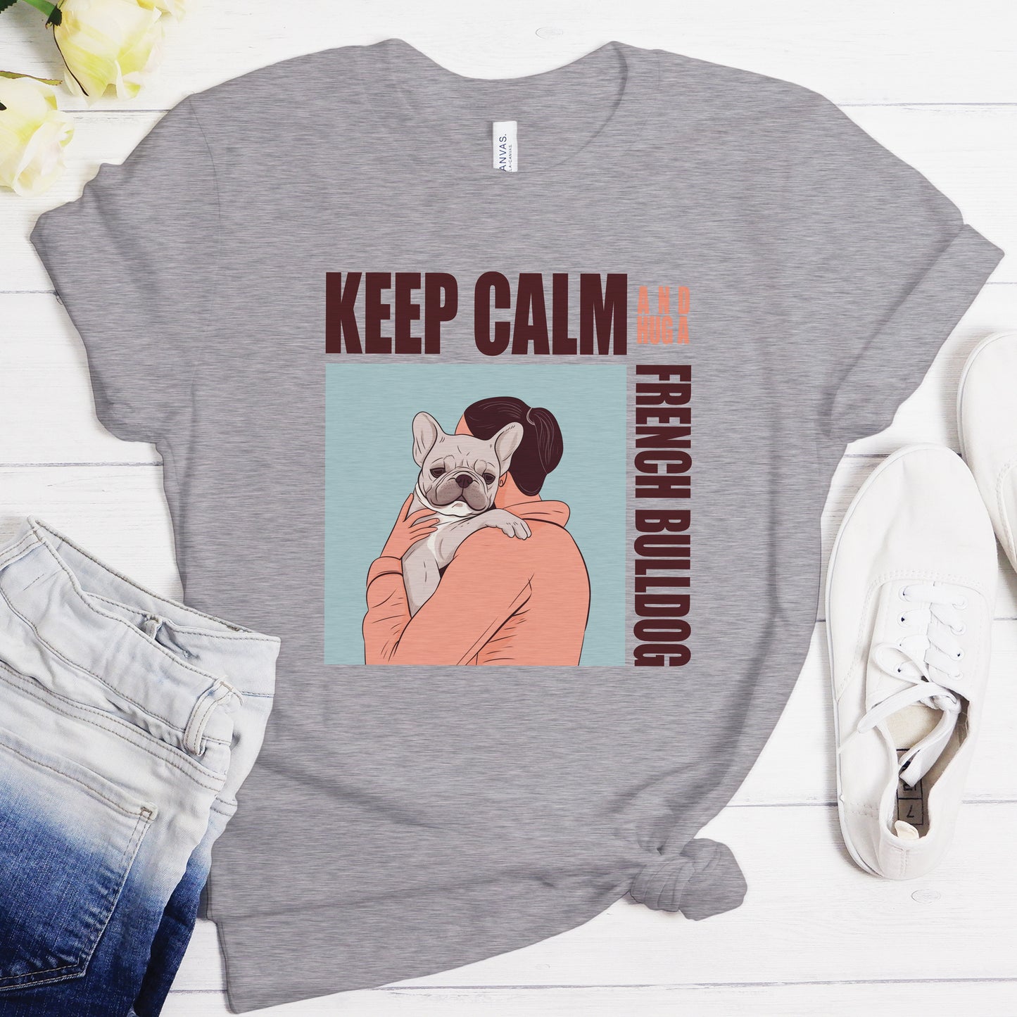 Hugging Frenchie - Unisex T-Shirt