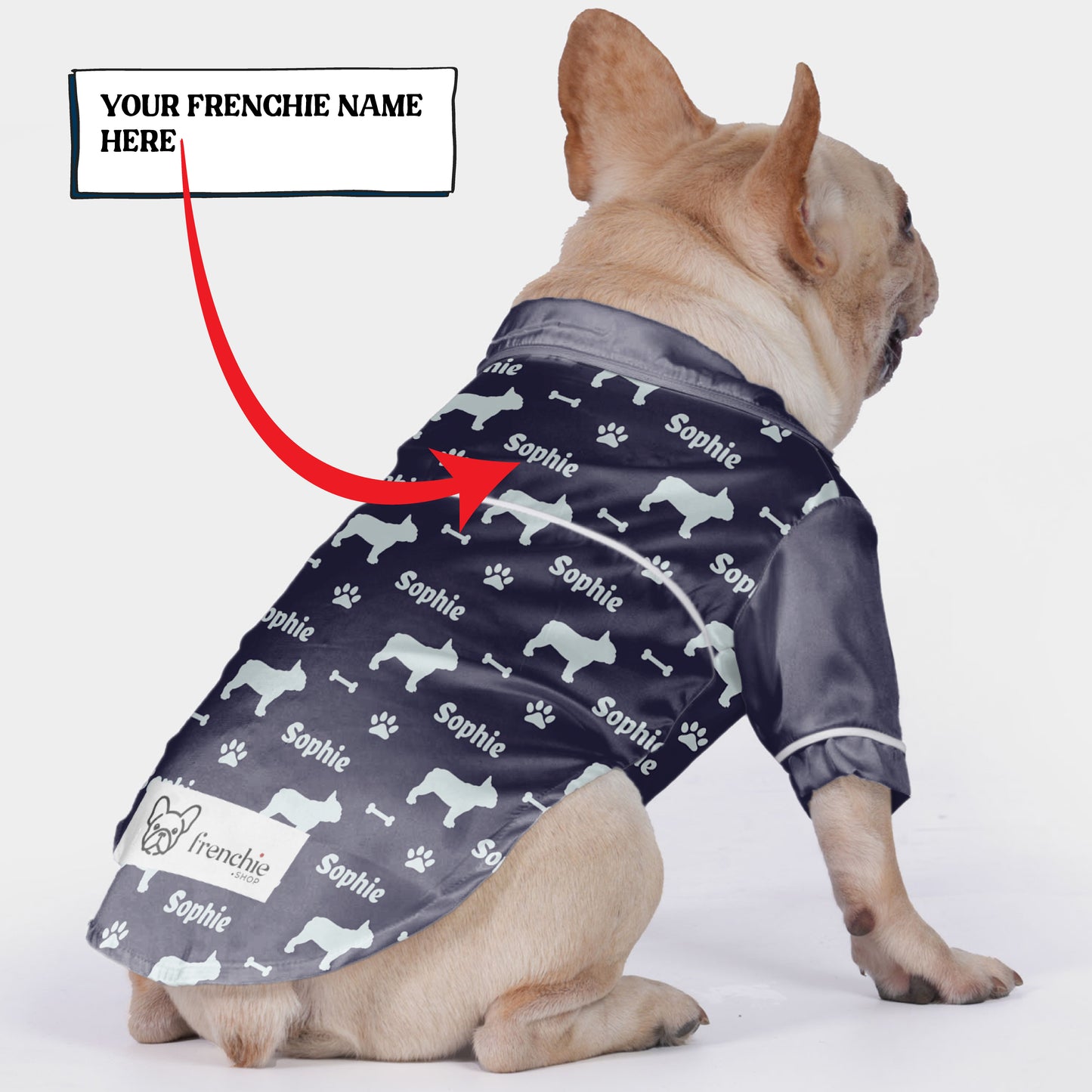 Personalized French Bulldog Pajamas with Your Frenchie's Name as a Pattern