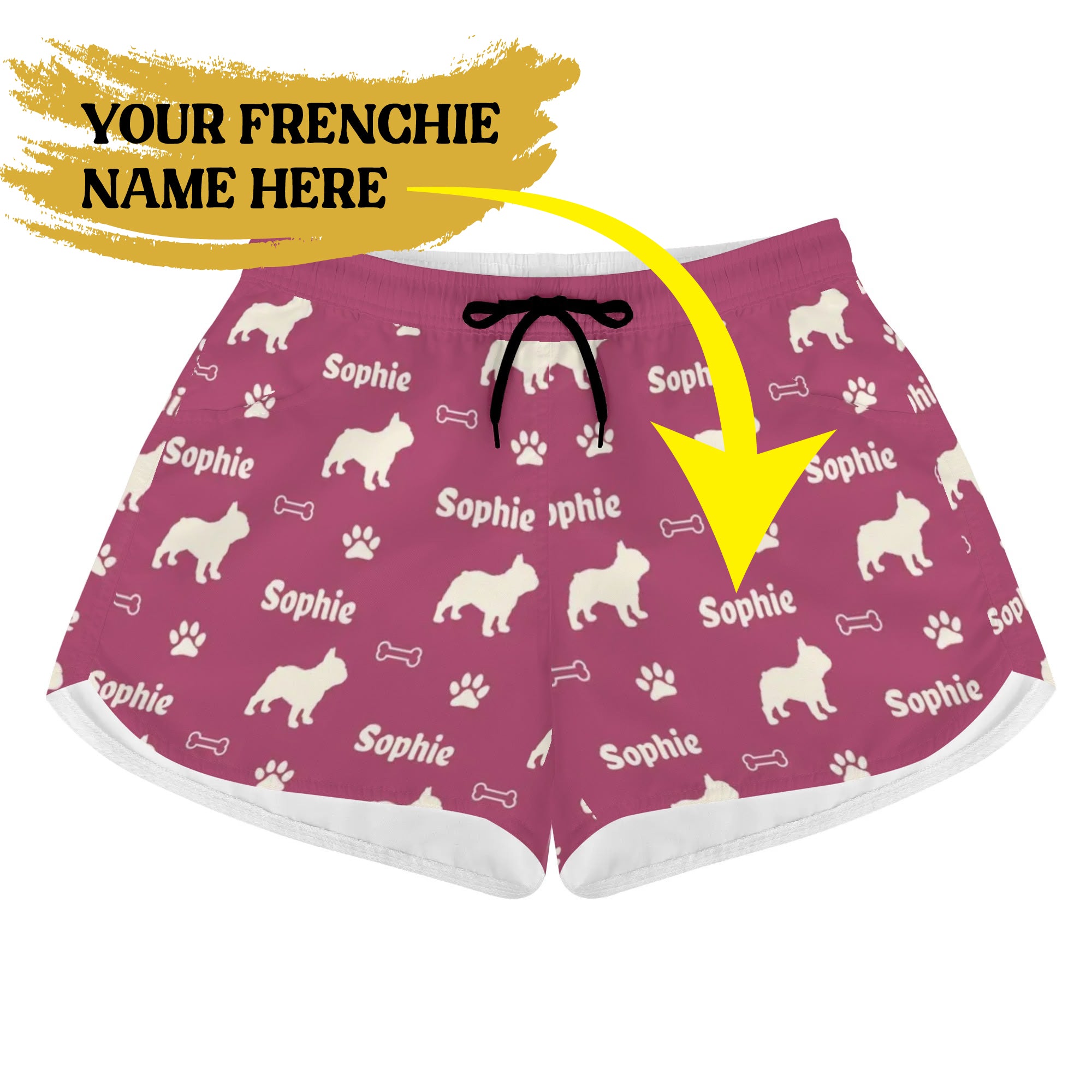 Custom Womens Beach Shorts with French Bulldog Name frenchie Shop