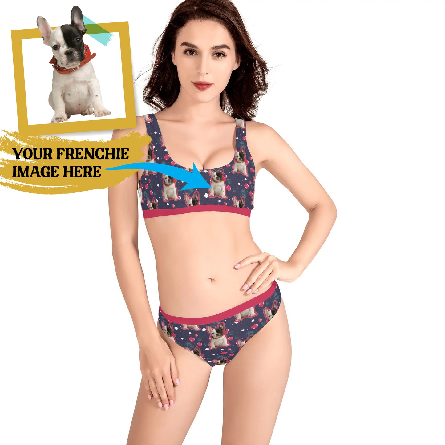 Custom Womens Sport Bikini Swimsuit with French Bulldog Image