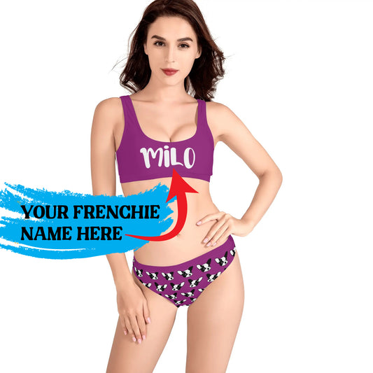 Custom Womens Sport Bikinis Swimsuit with French Bulldog Name