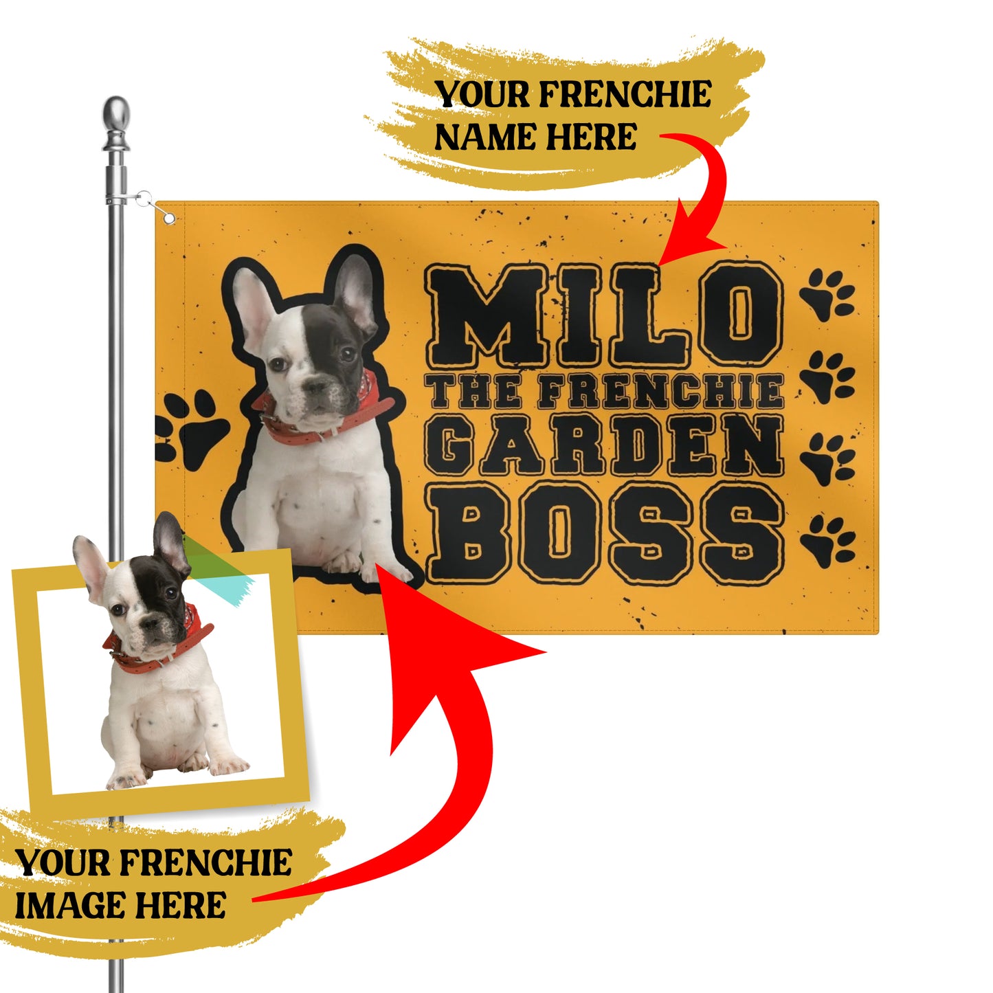 Personalized Garden Flag Banner with French Bulldog Name & Image