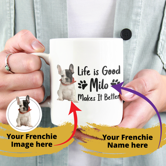 Personalized Ceramic Mug with Custom Frenchie Name and Image