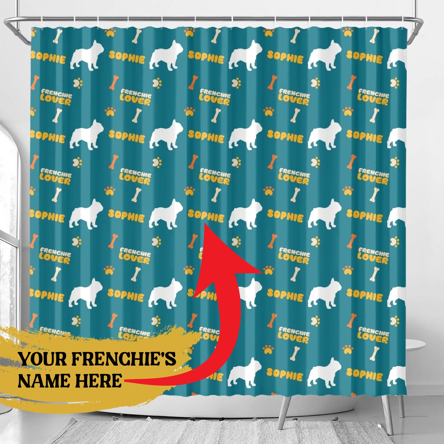 Personalized Shower Curtain with Frenchie’s Name