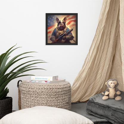 Soldier Frenchie Framed Poster - A Bravery and Artistic Choice for Pet Lovers and Country Force Admirers