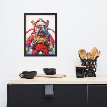 Firefighter Frenchie Framed Poster - A Courageous and Artistic Choice for Pet Lovers and Fire Service Admirers