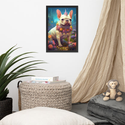 Unicorn Frenchie Framed Poster - A Magical and Endearing Choice for Pet Lovers and Unicorn Devotees