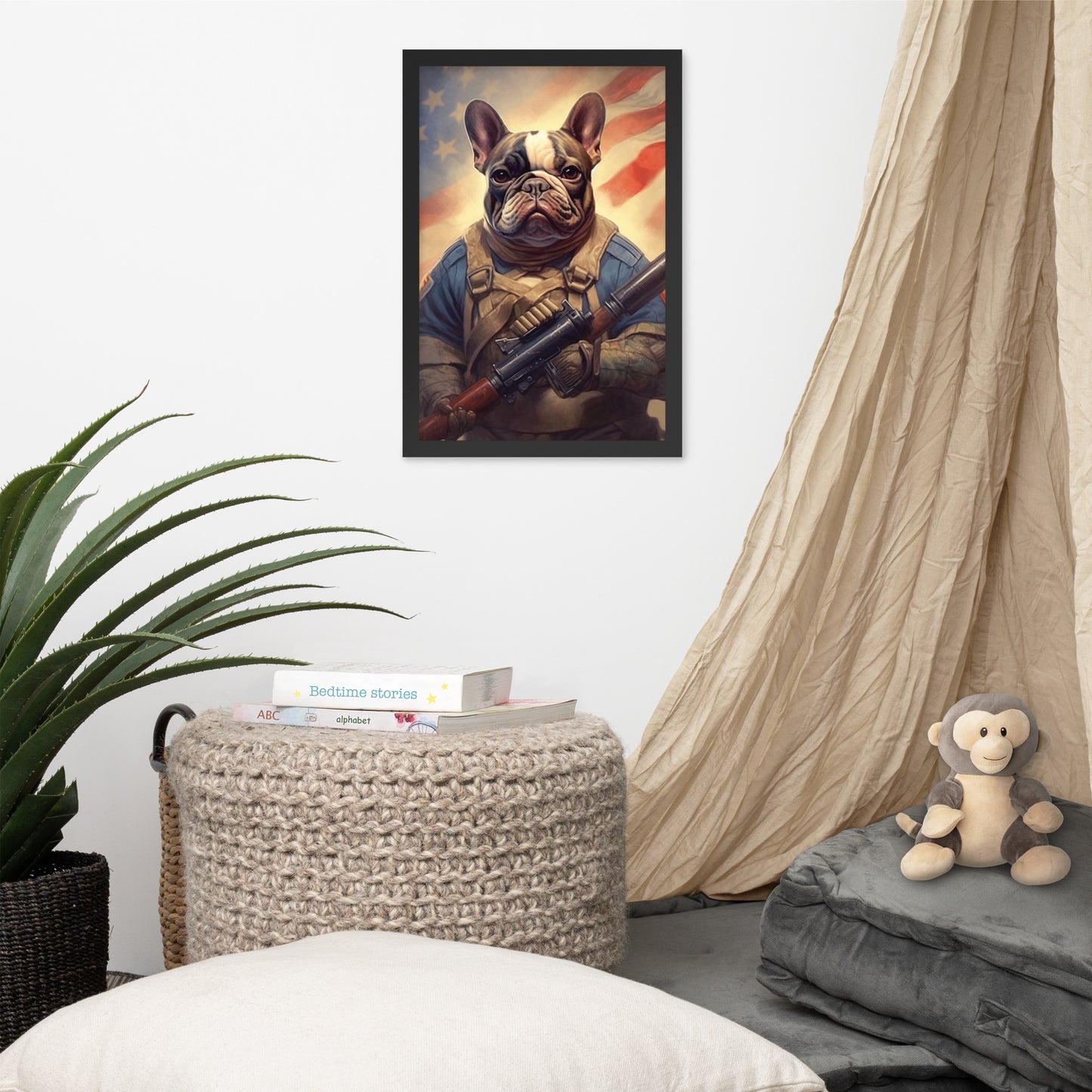 Soldier Frenchie Framed Poster - A Bravery and Artistic Choice for Pet Lovers and Country Force Admirers