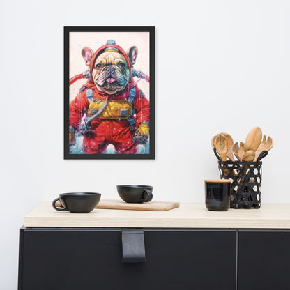 Firefighter Frenchie Framed Poster - A Courageous and Artistic Choice for Pet Lovers and Fire Service Admirers