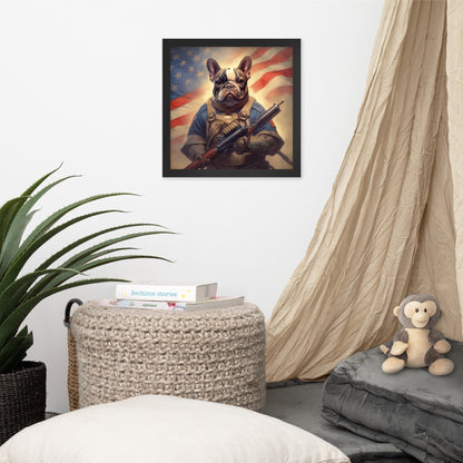 Soldier Frenchie Framed Poster - A Bravery and Artistic Choice for Pet Lovers and Country Force Admirers