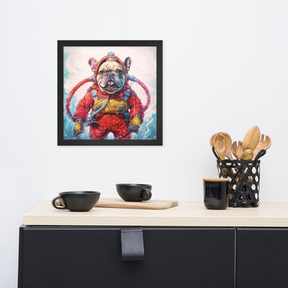 Firefighter Frenchie Framed Poster - A Courageous and Artistic Choice for Pet Lovers and Fire Service Admirers