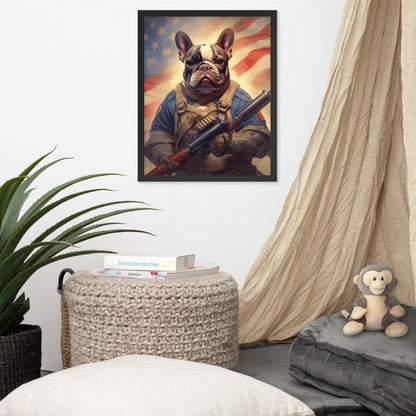 Soldier Frenchie Framed Poster - A Bravery and Artistic Choice for Pet Lovers and Country Force Admirers