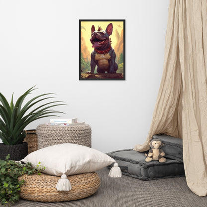 Dinosaur Frenchie Framed Poster - A Roaringly Cute and Artistic Choice for Pet Lovers and Dinosaur Enthusiasts