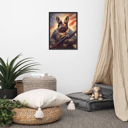 Soldier Frenchie Framed Poster - A Bravery and Artistic Choice for Pet Lovers and Country Force Admirers