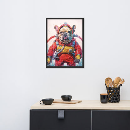 Firefighter Frenchie Framed Poster - A Courageous and Artistic Choice for Pet Lovers and Fire Service Admirers