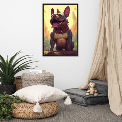 Dinosaur Frenchie Framed Poster - A Roaringly Cute and Artistic Choice for Pet Lovers and Dinosaur Enthusiasts