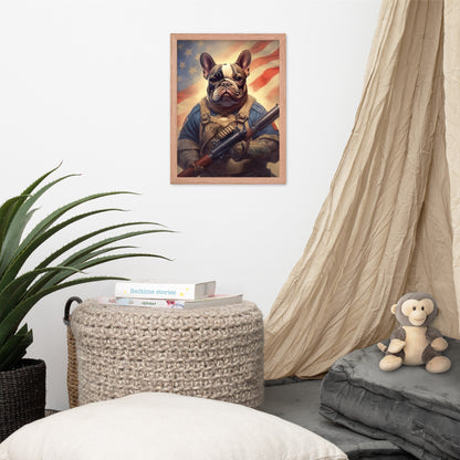 Soldier Frenchie Framed Poster - A Bravery and Artistic Choice for Pet Lovers and Country Force Admirers