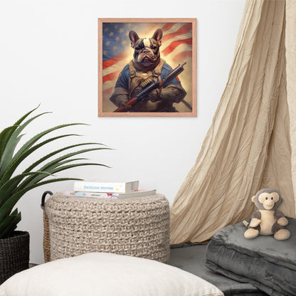 Soldier Frenchie Framed Poster - A Bravery and Artistic Choice for Pet Lovers and Country Force Admirers