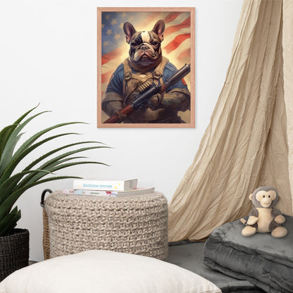 Soldier Frenchie Framed Poster - A Bravery and Artistic Choice for Pet Lovers and Country Force Admirers