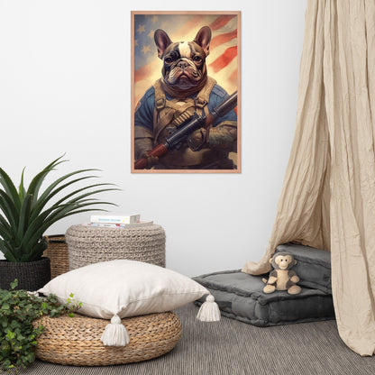 Soldier Frenchie Framed Poster - A Bravery and Artistic Choice for Pet Lovers and Country Force Admirers