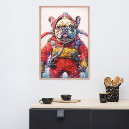 Firefighter Frenchie Framed Poster - A Courageous and Artistic Choice for Pet Lovers and Fire Service Admirers