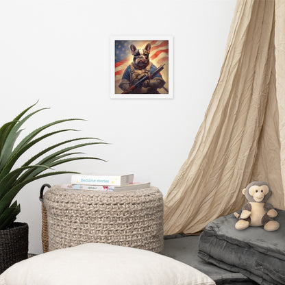 Soldier Frenchie Framed Poster - A Bravery and Artistic Choice for Pet Lovers and Country Force Admirers