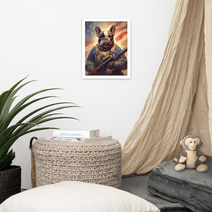 Soldier Frenchie Framed Poster - A Bravery and Artistic Choice for Pet Lovers and Country Force Admirers