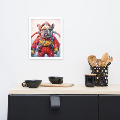 Firefighter Frenchie Framed Poster - A Courageous and Artistic Choice for Pet Lovers and Fire Service Admirers