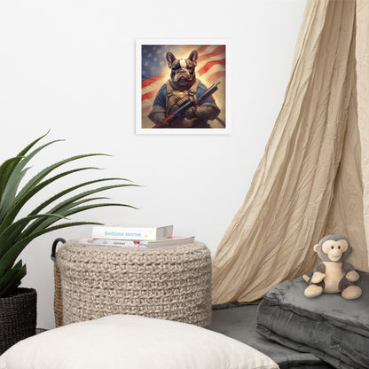 Soldier Frenchie Framed Poster - A Bravery and Artistic Choice for Pet Lovers and Country Force Admirers