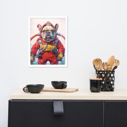 Firefighter Frenchie Framed Poster - A Courageous and Artistic Choice for Pet Lovers and Fire Service Admirers