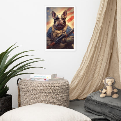 Soldier Frenchie Framed Poster - A Bravery and Artistic Choice for Pet Lovers and Country Force Admirers