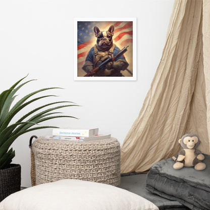 Soldier Frenchie Framed Poster - A Bravery and Artistic Choice for Pet Lovers and Country Force Admirers