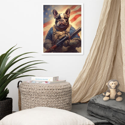 Soldier Frenchie Framed Poster - A Bravery and Artistic Choice for Pet Lovers and Country Force Admirers