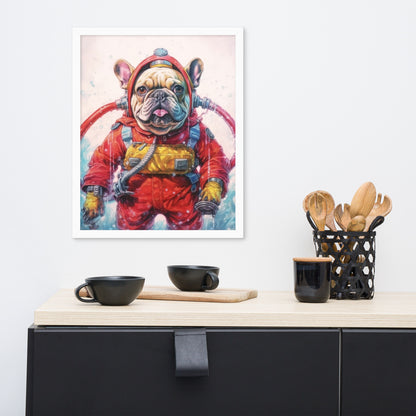 Firefighter Frenchie Framed Poster - A Courageous and Artistic Choice for Pet Lovers and Fire Service Admirers