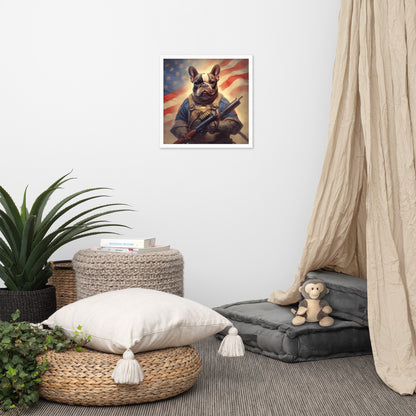 Soldier Frenchie Framed Poster - A Bravery and Artistic Choice for Pet Lovers and Country Force Admirers