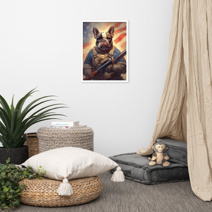 Soldier Frenchie Framed Poster - A Bravery and Artistic Choice for Pet Lovers and Country Force Admirers