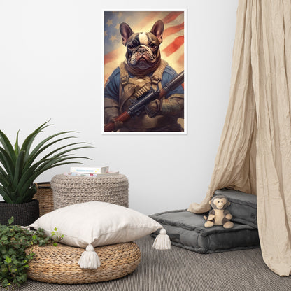 Soldier Frenchie Framed Poster - A Bravery and Artistic Choice for Pet Lovers and Country Force Admirers