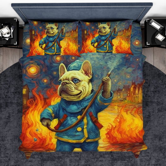 Frenchie to the Rescue - French Bulldog as Firefighter Duvet Cover Set