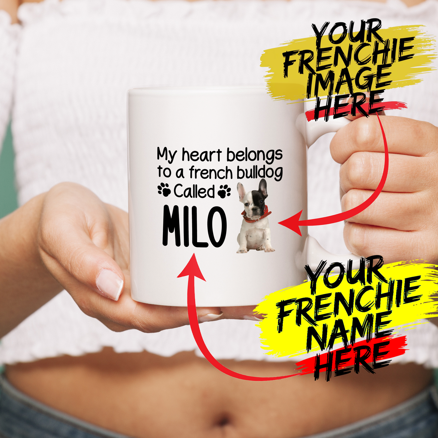 my heart belong to - Custom Ceramic Mug with Image for Frenchie lovers