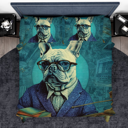 Professor Paws - French Bulldog As Academic Themed Duvet Cover Set