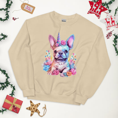 Frenchie Embraces Unicorn - Unisex Crew Neck Sweatshirt