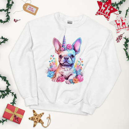 Frenchie Embraces Unicorn - Unisex Crew Neck Sweatshirt