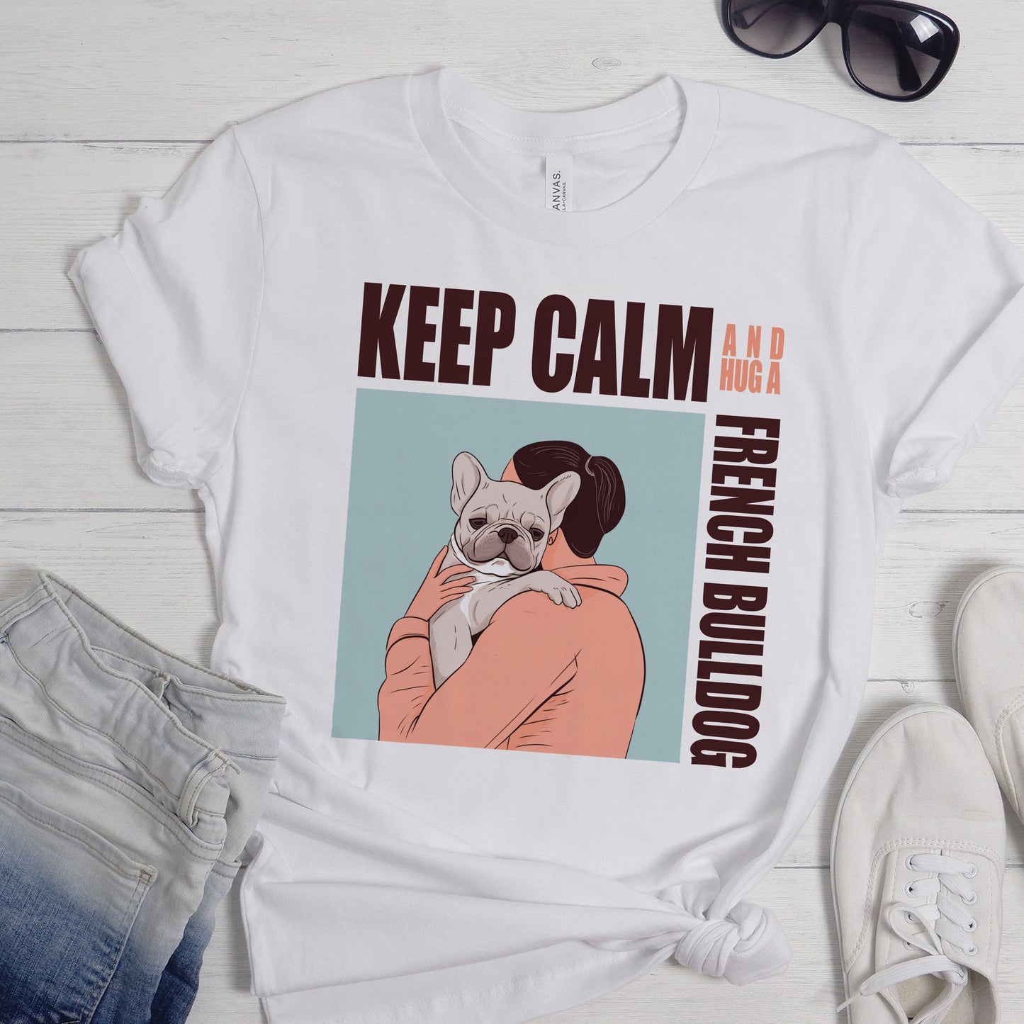 Hugging Frenchie - Unisex T-Shirt