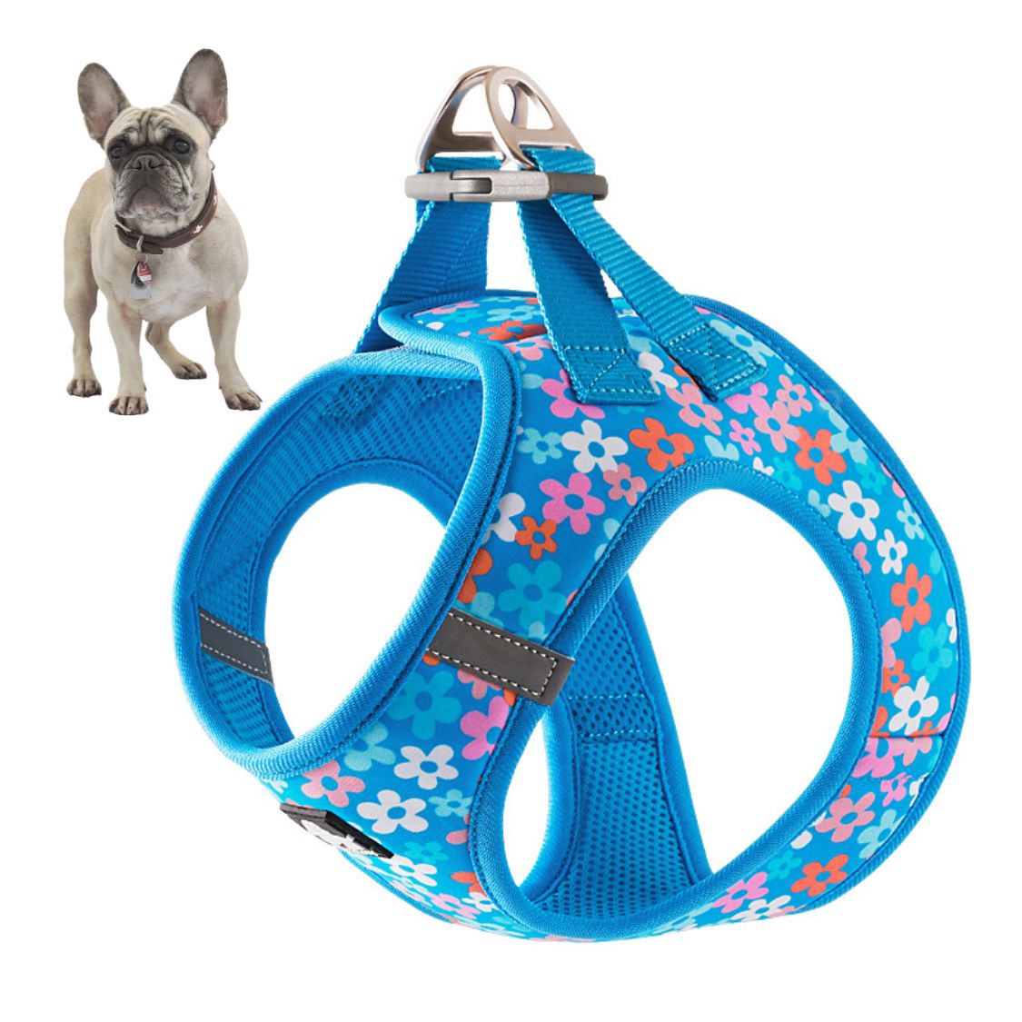 www.frenchie.shop-BloomPup-Frenchie-Floral-Harness-with-Reflective-Straps