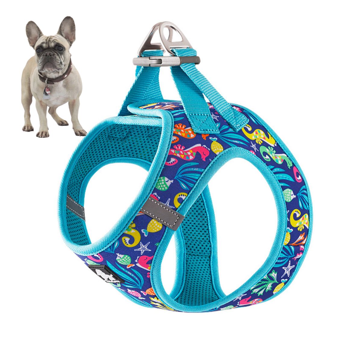 www.frenchie.shop-BloomPup-Frenchie-Floral-Harness-with-Reflective-Straps