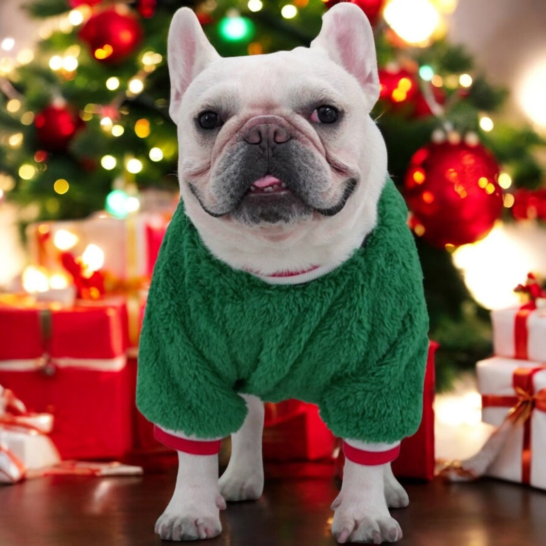 www.frenchie.shop-Frenchie-Coral-Fleece-Christmas-Sweater-Festive-Reindeer-Holiday-Apparel-for-Dogs