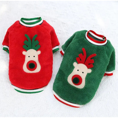 www.frenchie.shop-Frenchie-Coral-Fleece-Christmas-Sweater-Festive-Reindeer-Holiday-Apparel-for-Dogs